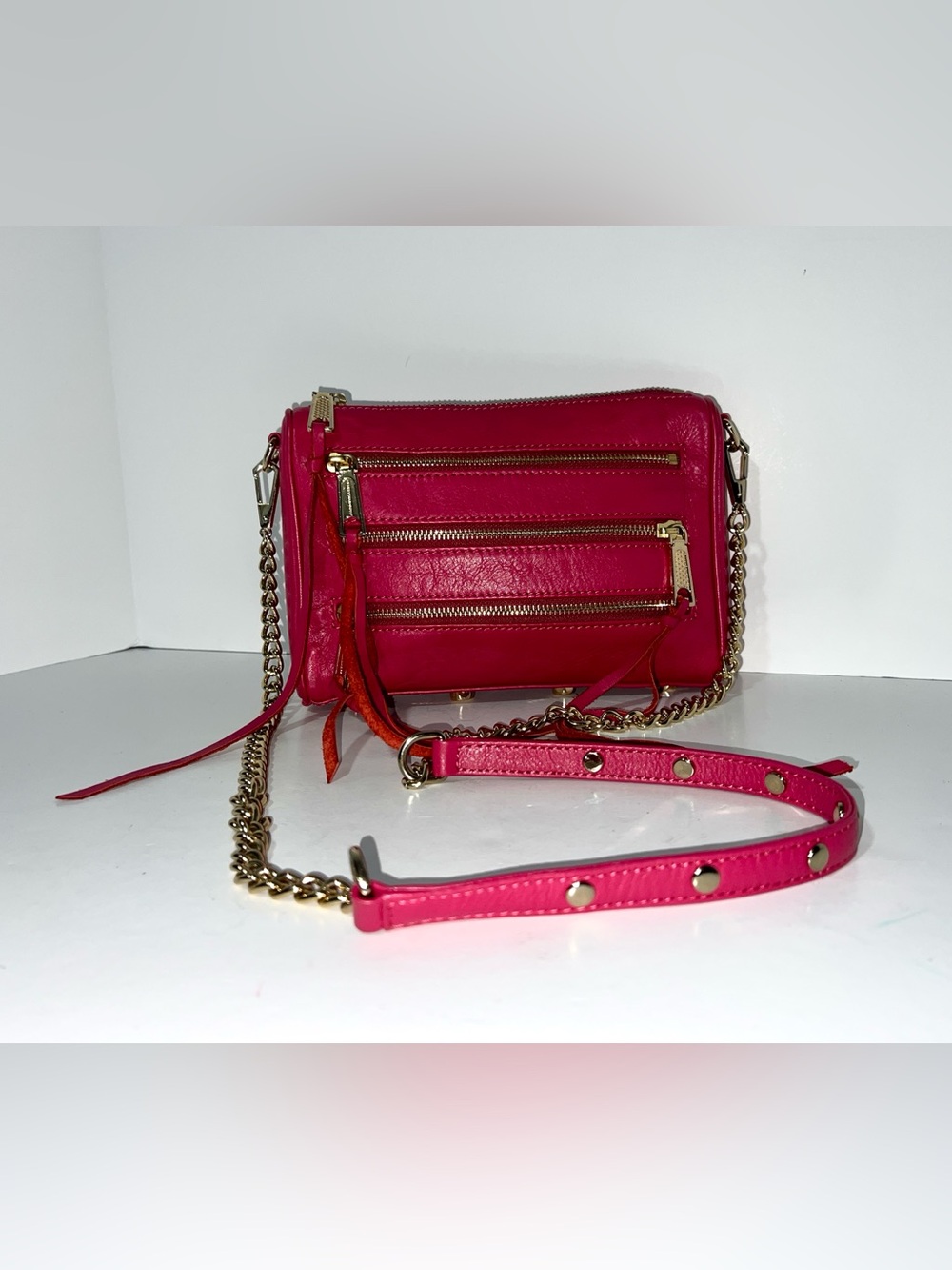 Rebecca Minkoff Hot Pink Leather Mac Mini Crossbody Bag Gold Hardware